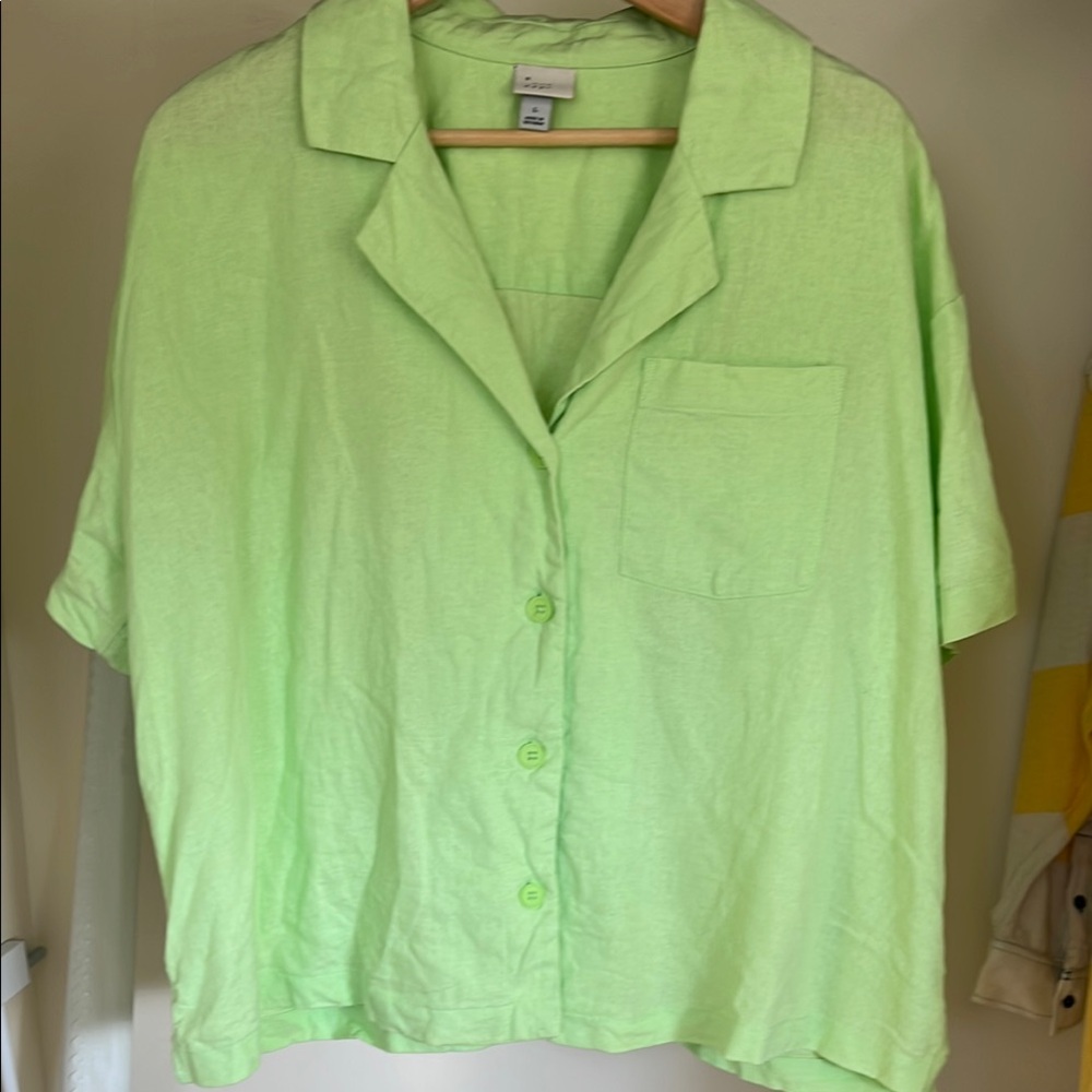 Bright Green Button-Up Women's Top